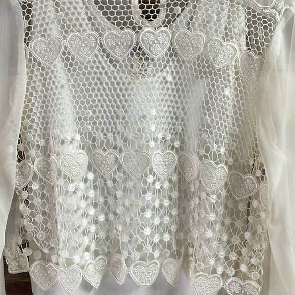 SAM Fashion White 2 Pc Lace Overlay Body Suit,Size Med,White,Lace Heart Overlay - Picture 3 of 11
